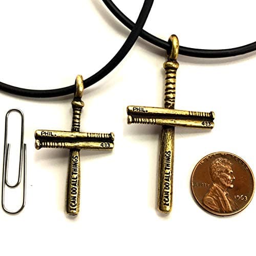 FORGIVEN JEWELRY Baseball Bat Cross Small Necklace Brass Pewter