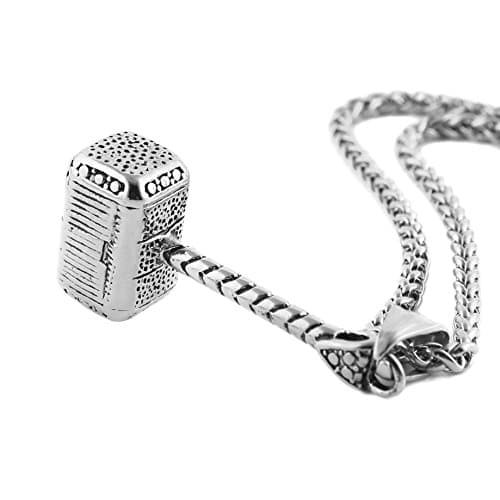 HZMAN Thor Hammer Pendant Necklace - Stainless Steel 22+2 Inch Chain