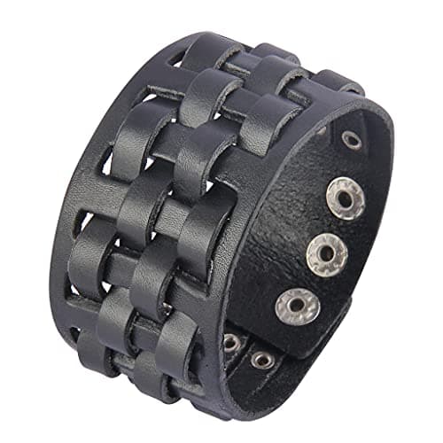 Jeilwiy Men's Punk Leather Wristbands - Adjustable, Braided Black & Brown Cuff Bangle Gifts