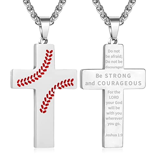 Zcombe Graduation Gift: Boys Men Baseball Cross Necklace, Stainless Steel 24 Inches