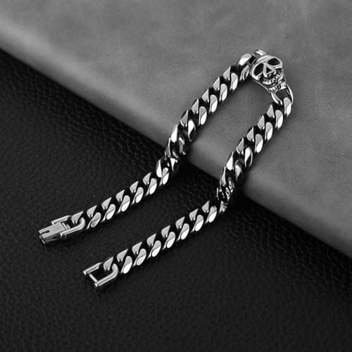 HZMAN Red Skull Stainless Steel Bracelet for Men Gothic Punk Jewelry