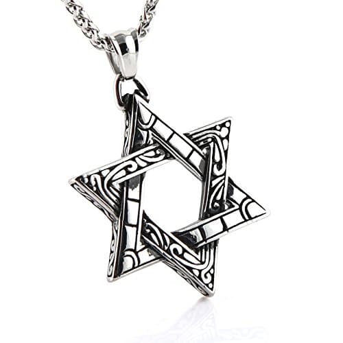 HZMAN Silver Star of David Pendant Necklace for Men and Women