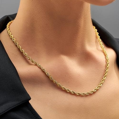 24k White Gold Plated Diamond Cut Rope Chain Necklace for Men & Women