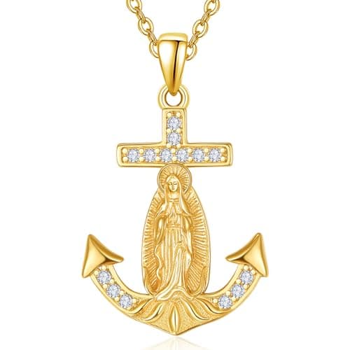 KATHLU Virgin Mary Necklace 925 Sterling Silver Catholic Jewelry