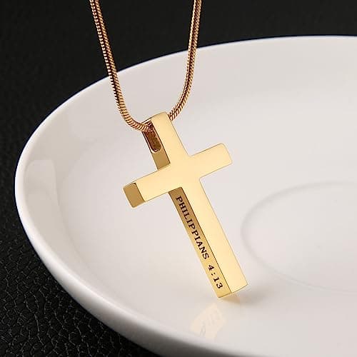 HZMAN Philippians 4:13 Strength Cross Pendant Necklace