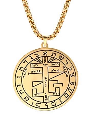 TEAMER Gold Stainless Steel Key of Solomon Pendant Necklace - Wiccan Talisman Jewelry for Men and Women