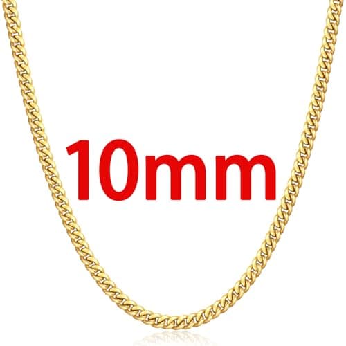 Jewlpire 18K Gold Plated Gold & Silver Chain 4mm-10mm Cuban Link 18-30 Inch