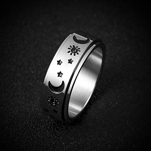HZMAN Moon Star Sun Rotating Ring Boho Jewelry for Women & Men