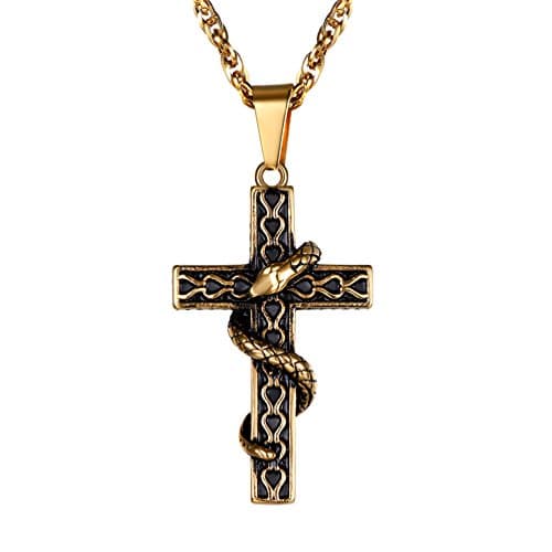 PROSTEEL 316L Stainless Steel Snake Cross Necklace, Adjustable 22"-24", Box Included