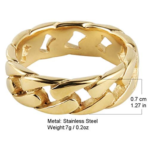 Stainless Steel 7mm Wide Band Cuban Link Chain Ring, 5 Colors