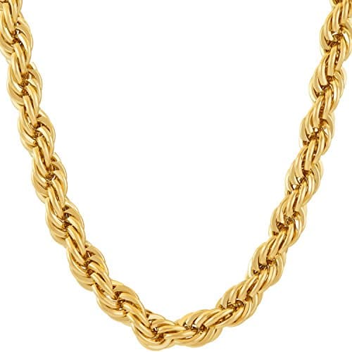 7mm Rope Chain Necklace 24k Gold Plated for Men and Women