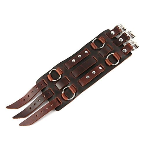 Men's Leather Bracelet Silver Tone Adjustable