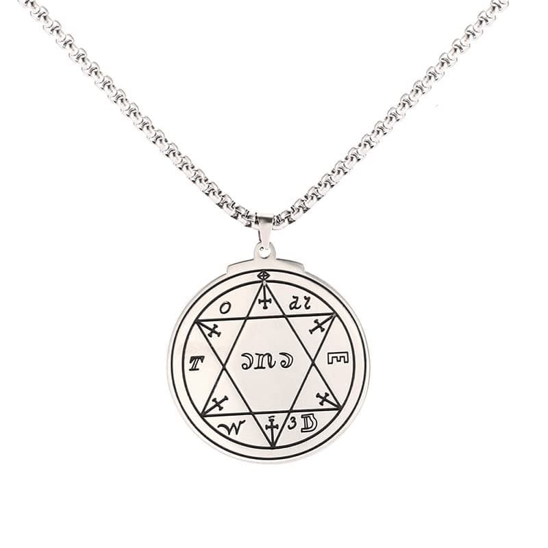 TEAMER Gold Stainless Steel Key of Solomon Pendant Necklace - Wiccan Talisman Jewelry for Men and Women