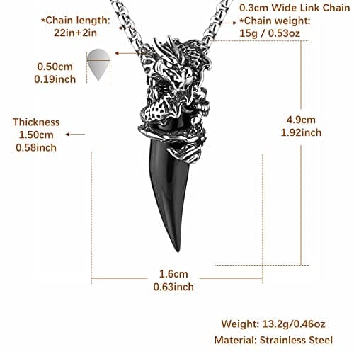 HZMAN Gothic Punk Dragon Stainless Steel Pendant Jewelry