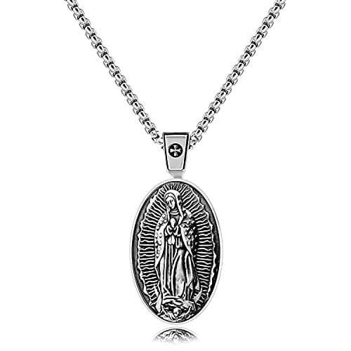VENICEBEE Guadalupe Nuestra Señora Medal Devotional Pendant Necklace - Sterling Silver + Gift Box