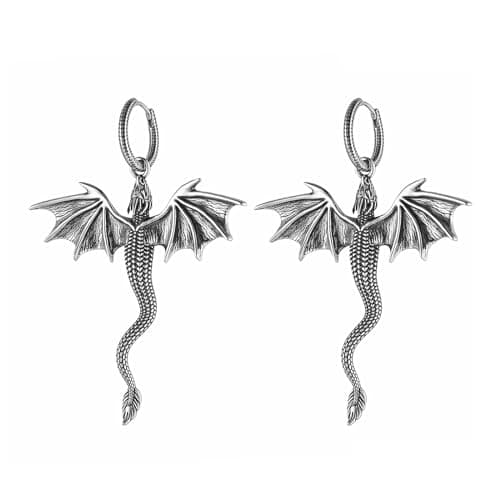 HZMAN Men's Stainless Steel Gothic Punk Dragon Dangle Earrings Jewelry Gift