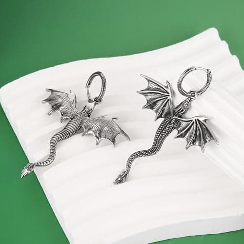 HZMAN Men's Stainless Steel Gothic Punk Dragon Dangle Earrings Jewelry Gift