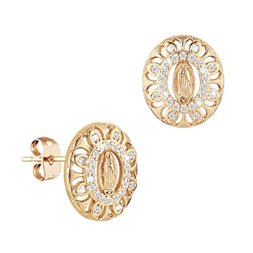 14K Gold Plated Virgin Mary Stud Earrings for Women Girls
