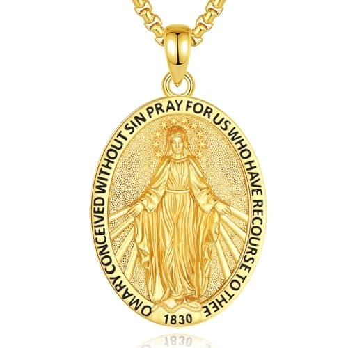 Sterling Silver Virgin Mary Our Lady of Guadalupe Necklace with Miraculous Medal