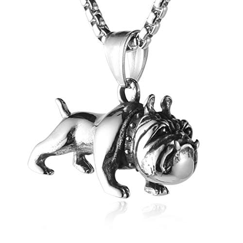 HZMAN 3D Stainless Steel Bulldog Pendant Dog Necklace