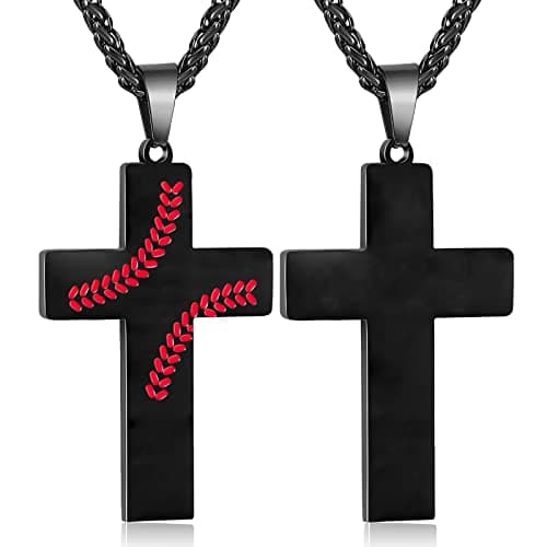 Zcombe Graduation Gift: Boys Men Baseball Cross Necklace, Stainless Steel 24 Inches