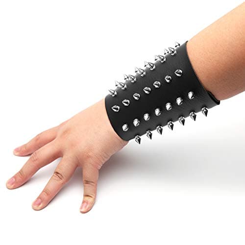 HZMAN Black Metal Spike Studded Leather Bracelet
