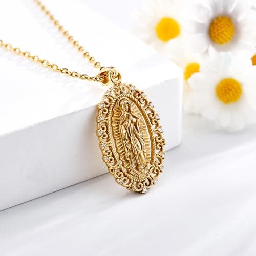 UCADRIT Gold Virgin Mary 925 Silver Pendant Necklace for Women