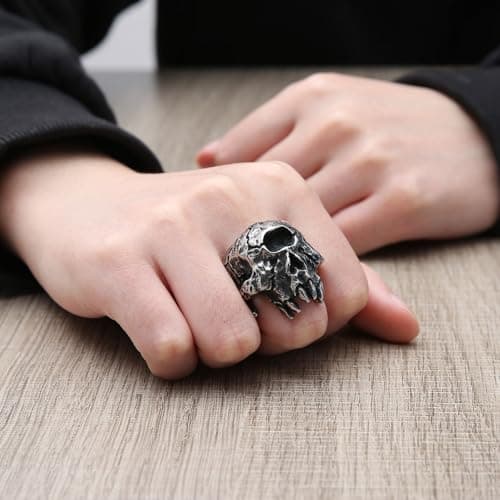 HZMAN Men's Stainless Steel Retro Skull Ring - Gothic Horror Monster Head Party Halloween Jewelry Gift