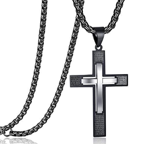 Stainless Steel Proverbs 4:23 Cross Pendant Necklace Black Gold Silver Chain