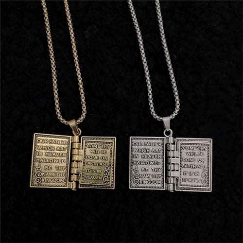 Holy Bible Book Pendant Necklace Charm Silver Alloy Cross Chain Jewelry Gifts