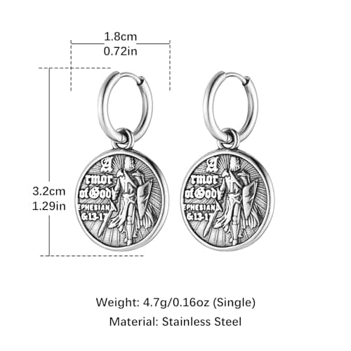 HZMAN Knight Templar Stainless Steel Round Medal Hinged Earringprzed Taste Jewelry