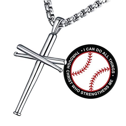 Baseball Cross Pendant Necklace for Teen Boys and Men