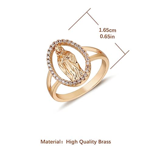 14K Gold Plated Virgin Mary Ring for Women - Religious Guadalupe CZ Jewelry