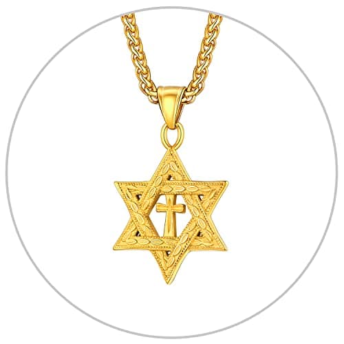 Star of David Necklace for Men and Women - Gold/Stainless Steel Hexagon Pendant