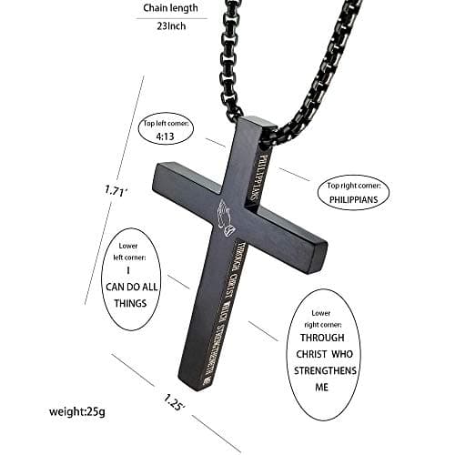 KouGeMou Cross Necklace with 22" Chain - Stainless Steel Religious Faith Jewelry