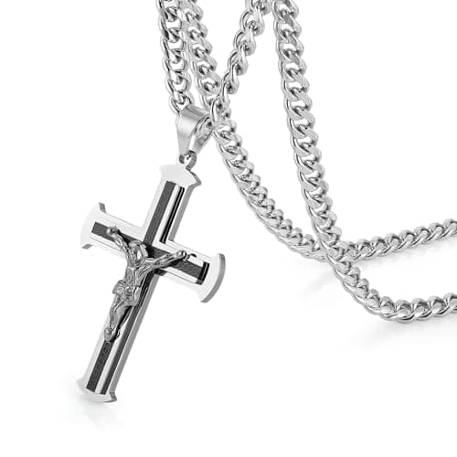 HZMAN Large Stainless Steel Crucifix Necklace for Men Christian Jewelry Gift