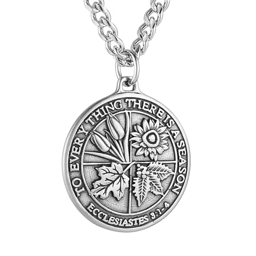 HZMAN Men's Stainless Steel Coin Necklace with Retro Ecclesiastes Bible Verse Pendant Jewelry Gift