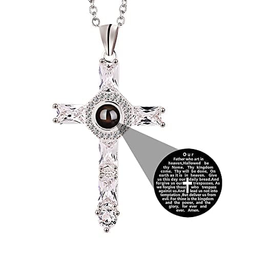 Personalized Stainless Steel Cross Pendant Necklace with Lord's Prayer Engraving Christian Jewelry