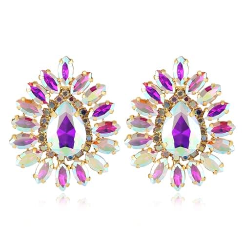 HZMAN Crystal Bridal Flower Stud Earring for Women Wedding Jewelry