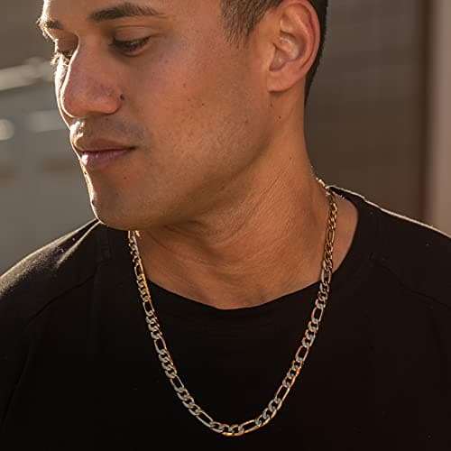 Lifetime Jewelry Beveled Figaro Chain Necklaces for Women and Men - Real 24k Gold Plated