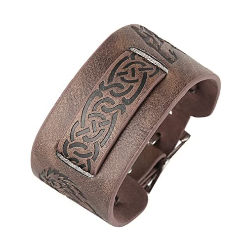 HZMAN Viking Yggdrasil World Tree Leather Bracelet (7.5-8.5 Inches)