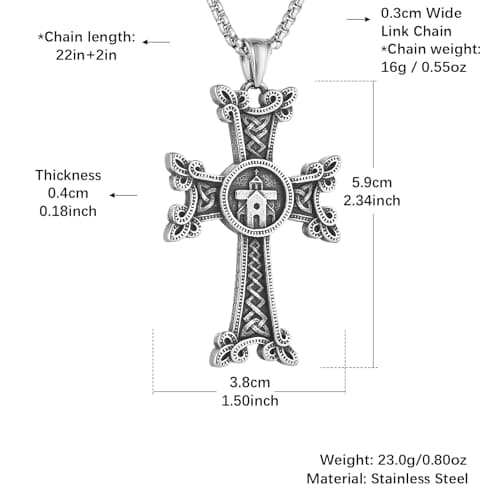 HZMAN Men's Vintage Celtic Knot Cross Stainless Steel Necklace Jewelry Gift