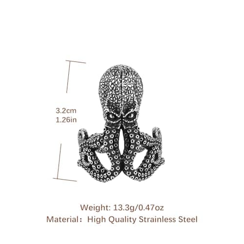 HZMAN Men's & Women's Octopus Stainless Steel Gothic Punk Cuttlefish Ring Halloween Jewelry Gift