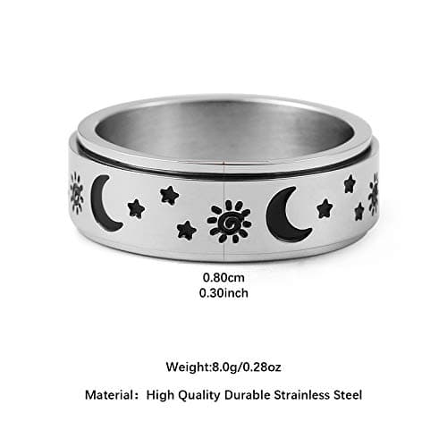 HZMAN Moon Star Sun Rotating Ring Boho Jewelry for Women & Men