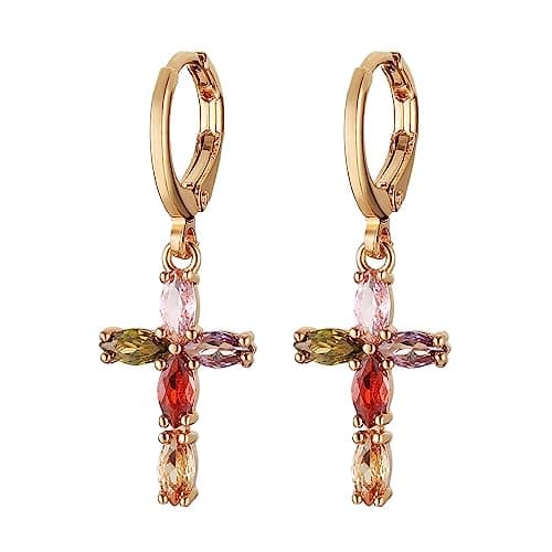 14K Gold Plated Cross Earrings for Women and Girls