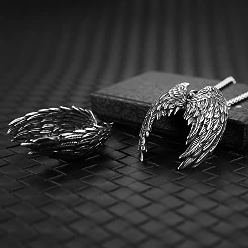 HZMAN Angel Wing Necklace Stainless Steel Gothic Punk Cross Pendant Faith Amulet Jewelry Gift