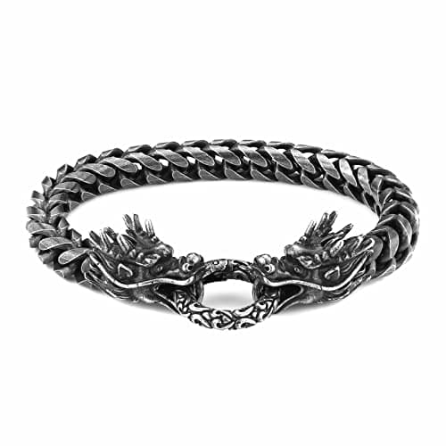 Retro Dragon Head Bracelet Stainless Steel Gothic Punk Black Dragon Bangle Cuban Chain Link Bracelet Biker Party Jewelry Gift