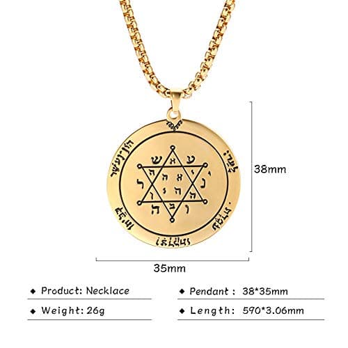 TEAMER Gold Stainless Steel Key of Solomon Pendant Necklace - Wiccan Talisman Jewelry for Men and Women