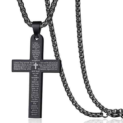 Men's Nail Lord's Prayer Cross Pendant Necklace in Stainless Steel Chain 24"