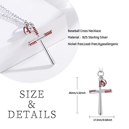 Chenghong Sterling Silver Baseball Cross Pendant Necklace for Men & Women